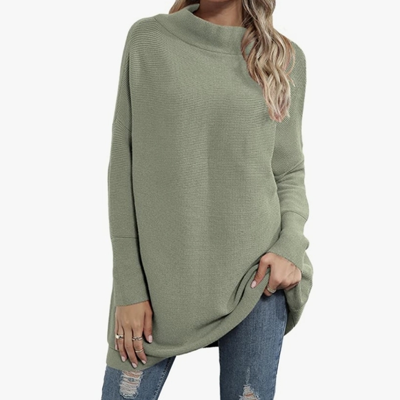 NWOT Light Green Mock Neck Tunic Loose Slouchy Knit Pullover Sweater Medium - Picture 6 of 9